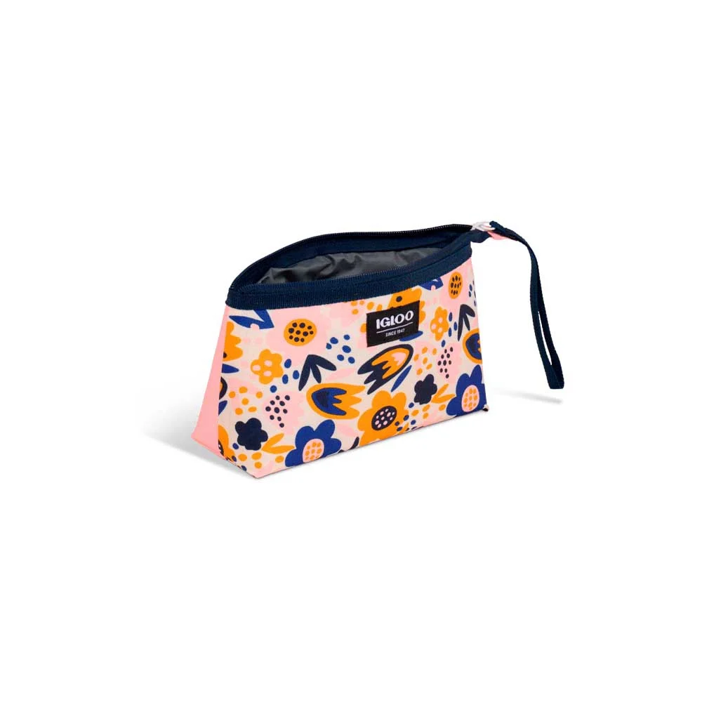 Bolsa térmica Igloo beige para niños, con estampado de flores y hojas en naranja, azul y negro. - Vista 3