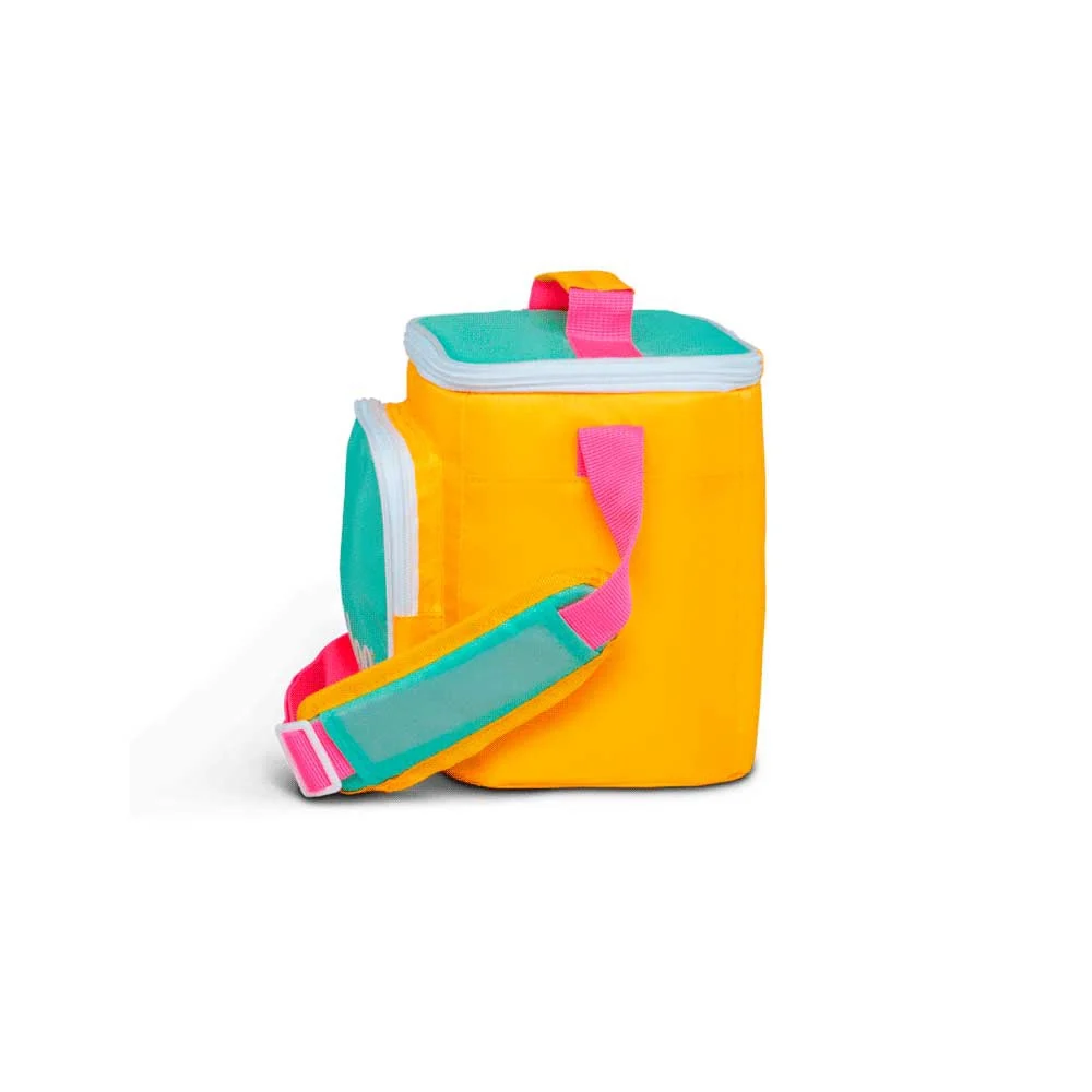 Bolsa térmica vertical Igloo de diseño retro amarillo, azul y rosa, con asa y correa ajustable - Vista 5