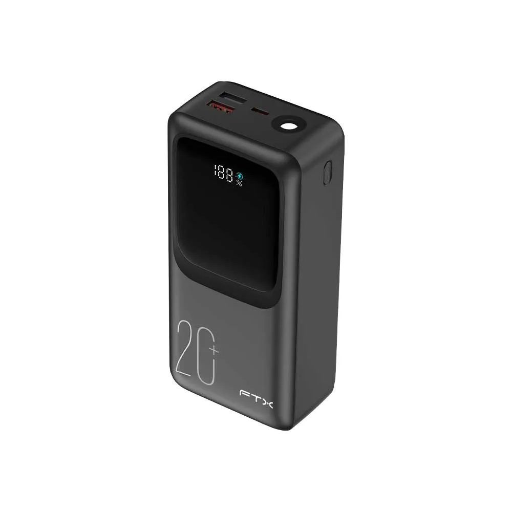 Batería externa FTX PB-20LCD-BK de 20.000 mAh y 22,5 W con cables integrados