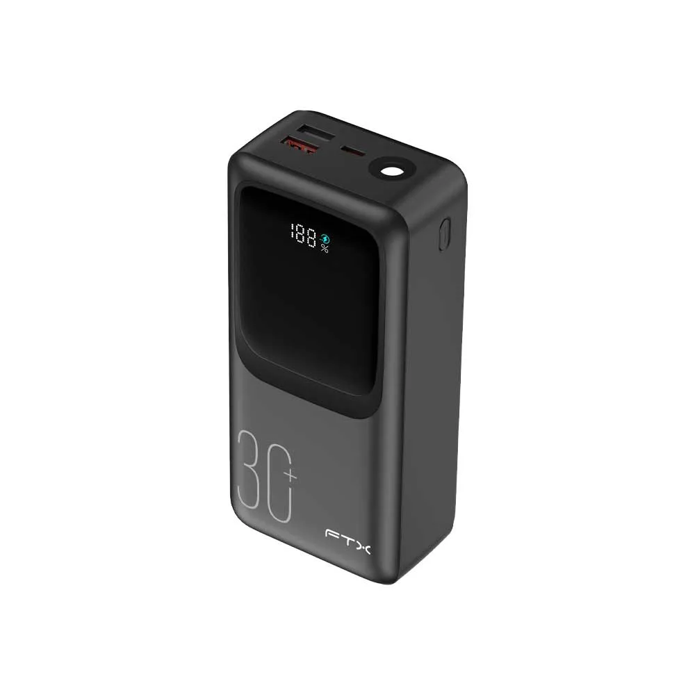 Cargador Portátil FTX 30.000mAh 22.5W PB-30LCD-BK Negro con Cable Integrado y LCD