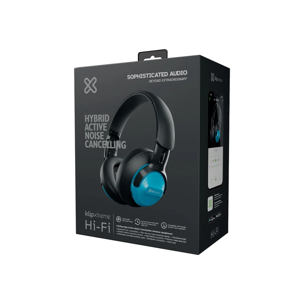 AURICULAR CON MICROFONO KLIP KNH-750BL HI-FI ANC/BLUETOOTH/3.5MM/AZUL - Vista 4