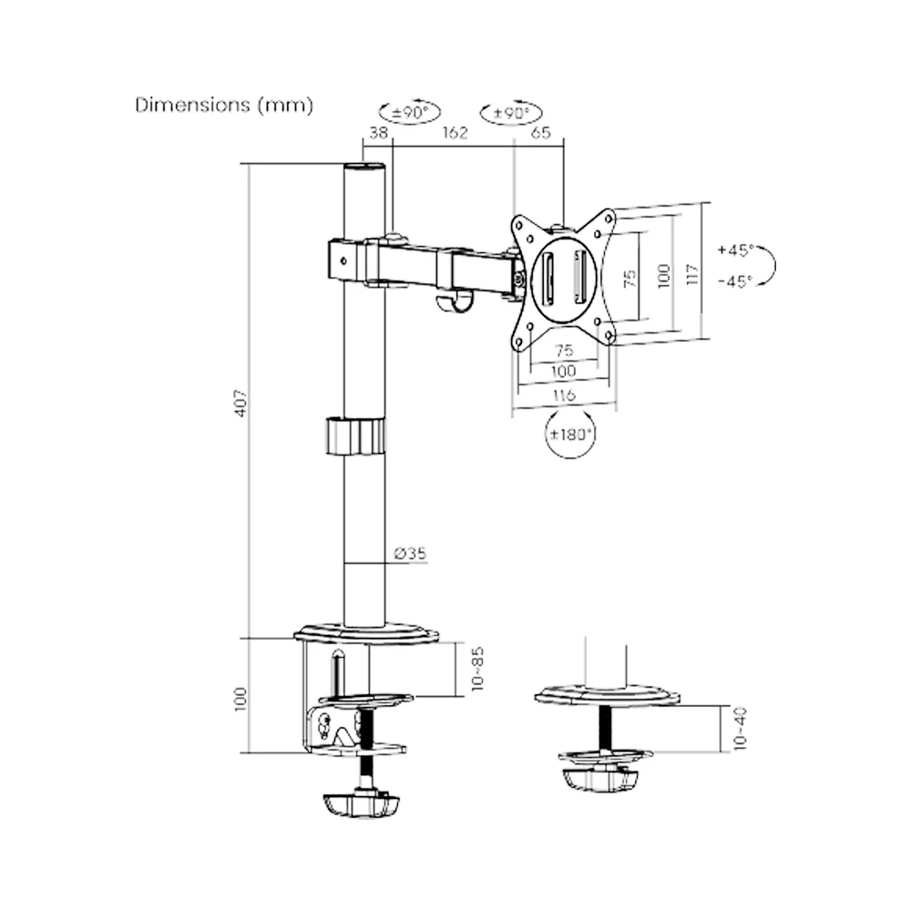 SOPORTE P/1MON FTX FTX66-C011 17" A 32" 9KG/ART/INC45°/GIR90°/ROT180° - Vista 4