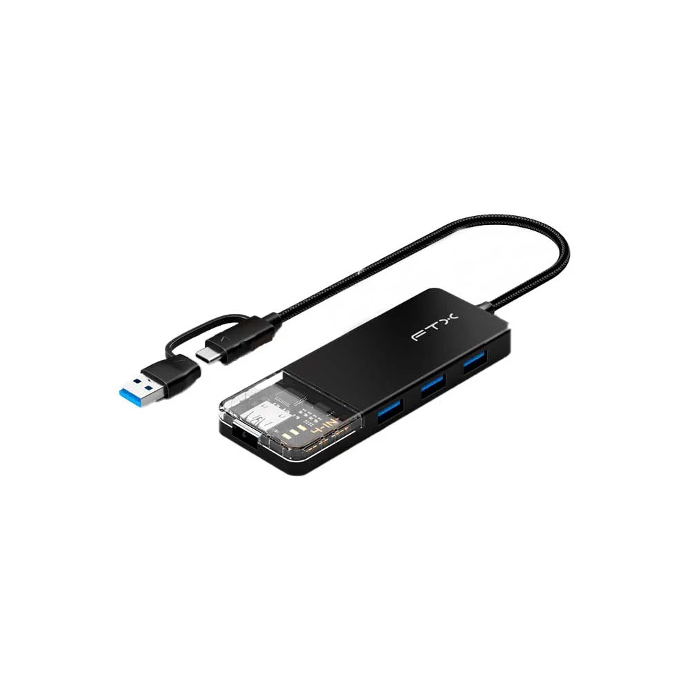 HUB USB-C 3.0 / USB-A DE 4 PUERTOS FTX-HUBT3-PB 5GBPS/5V - Vista 2