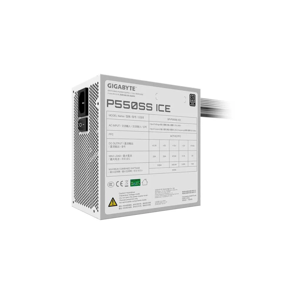 FUENTE GIGABYTE 550W 80PLUS SILVER BLANCO 220V GP-P550SS ICE - Vista 4