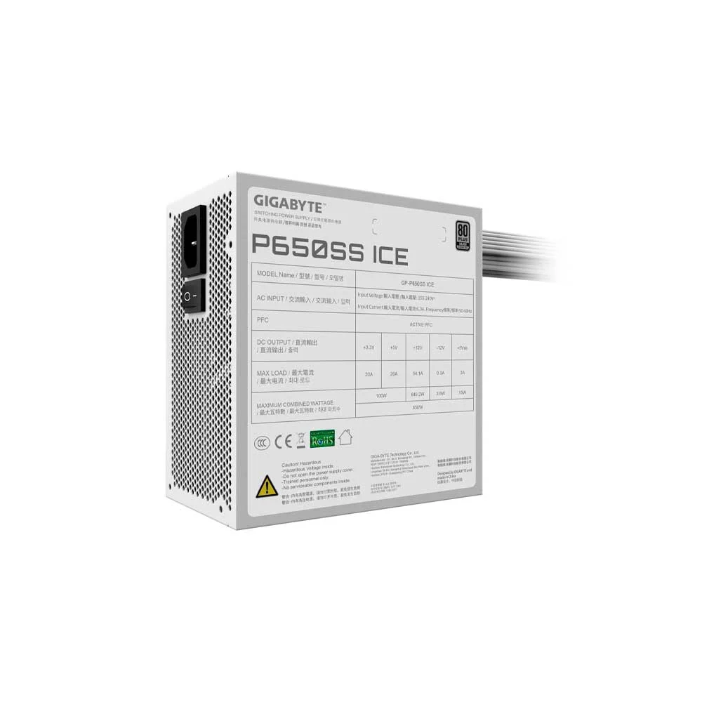 FUENTE GIGABYTE 650W 80PLUS SILVER BLANCO 220V GP-P650SS ICE - Vista 4