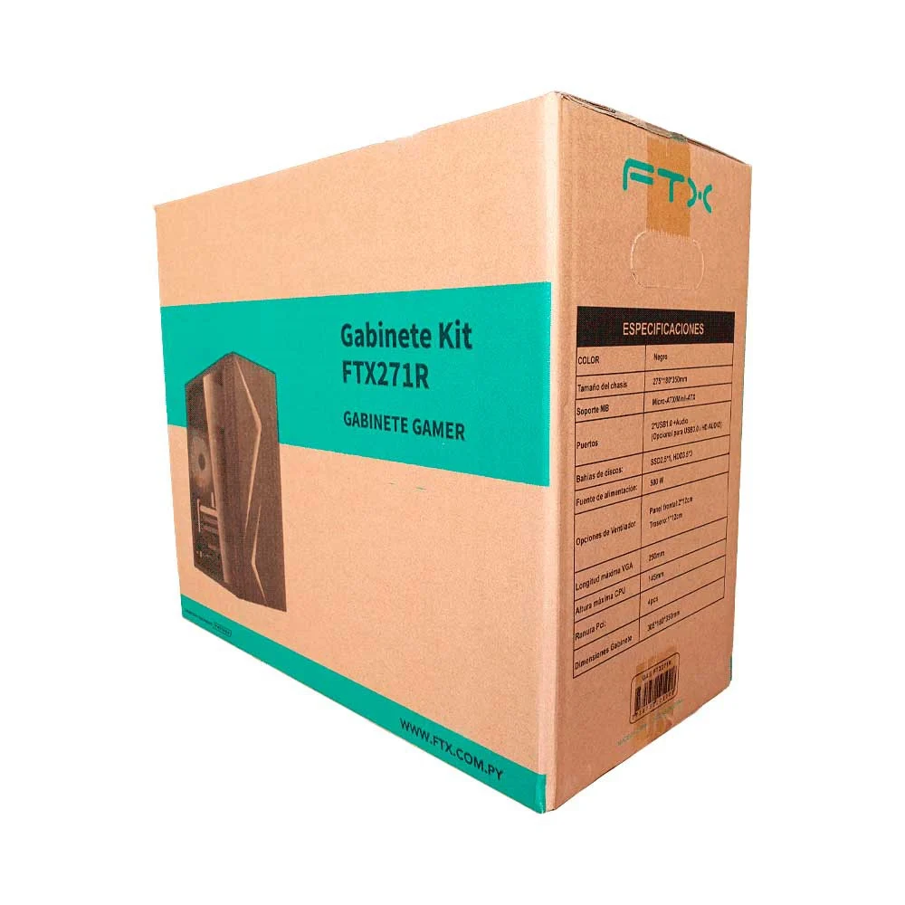 GABINETE KIT FTX271R C/FUENTE 500W MOUSE+TECL+SPK+LATERAL TRANSP MATX/MITX - Vista 5