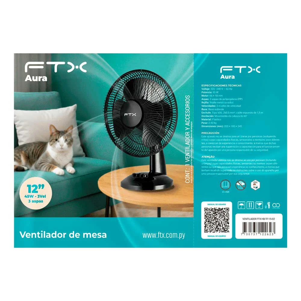 VENTILADOR DE MESA FTX 3 VEL AURA 45W 220V NEG/MET HB-TF-15-02 - Vista 5