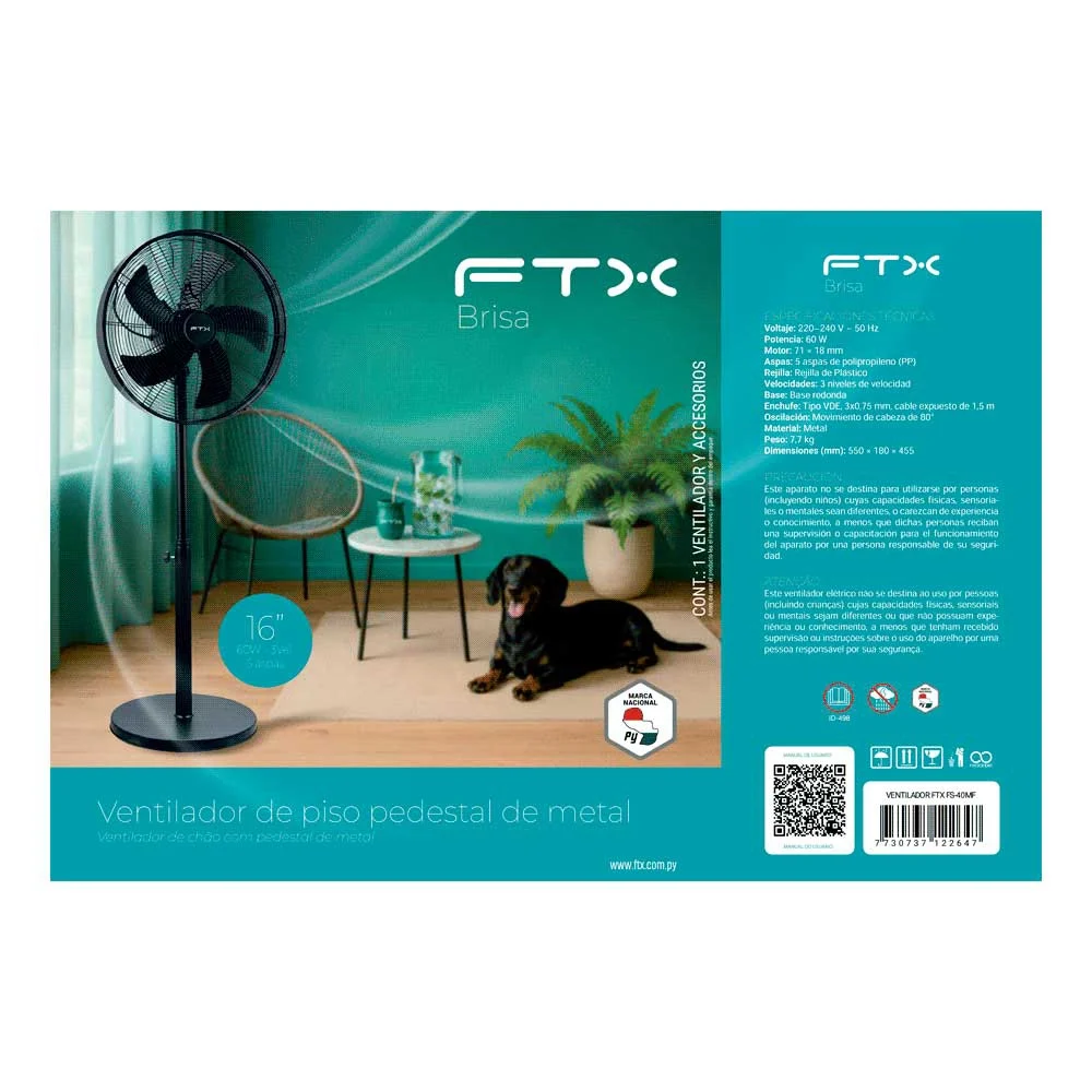 VENTILADOR DE PIE FTX 3 VEL BRISA 60W 220V METAL/NEGRO FS-40MF - Vista 5