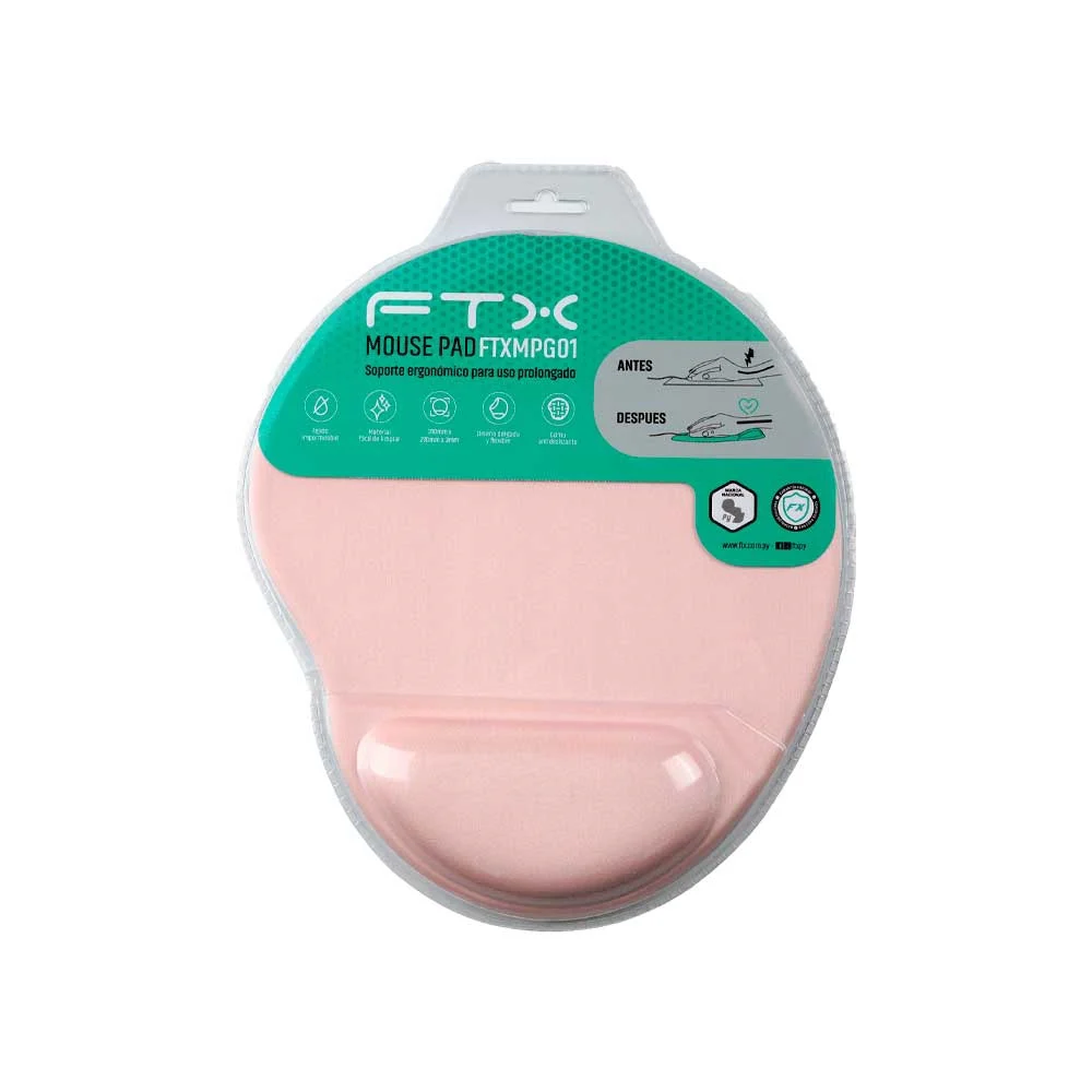 MOUSE PAD FTXMPG01-PK 31X27CM CON APOYO DE MUÑECA EN GEL ROSA - Vista 5