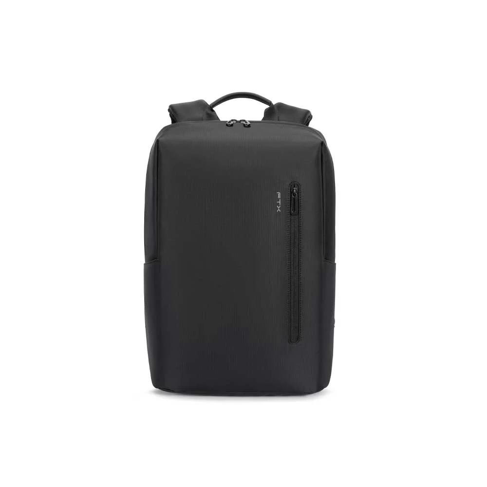 Mochila FTX ONE-BK negra de frente, con asa superior, cierre principal de dos tiradores y bolsillo frontal vertical con cierre.