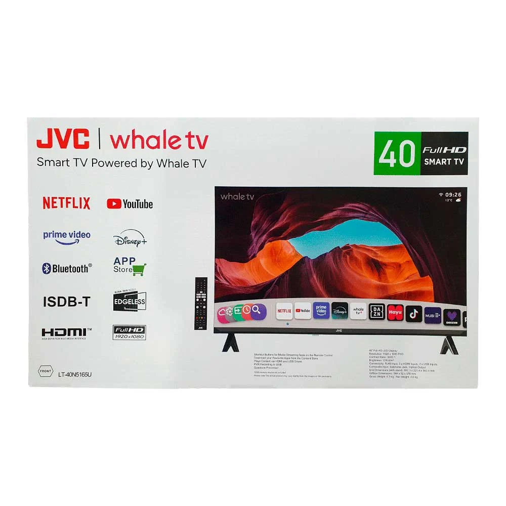 TELEVISOR 40" JVC LT-40N5165U FHD OPT/ DIG/ BLUETOOTH/ 3 HDMI/ 2 USB/ RED/ WHALE BORDE INF - Vista 5