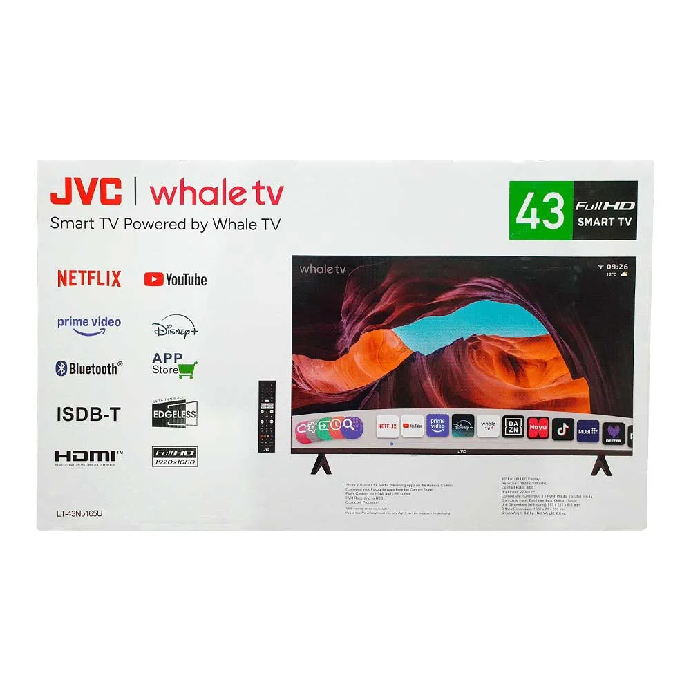 TELEVISOR 43" JVC LT-43N5165U FHD OPT/ DIG/ BLUETOOTH/ 3 HDMI/ 2 USB/ RED/ WHALE BORDE INF - Vista 5