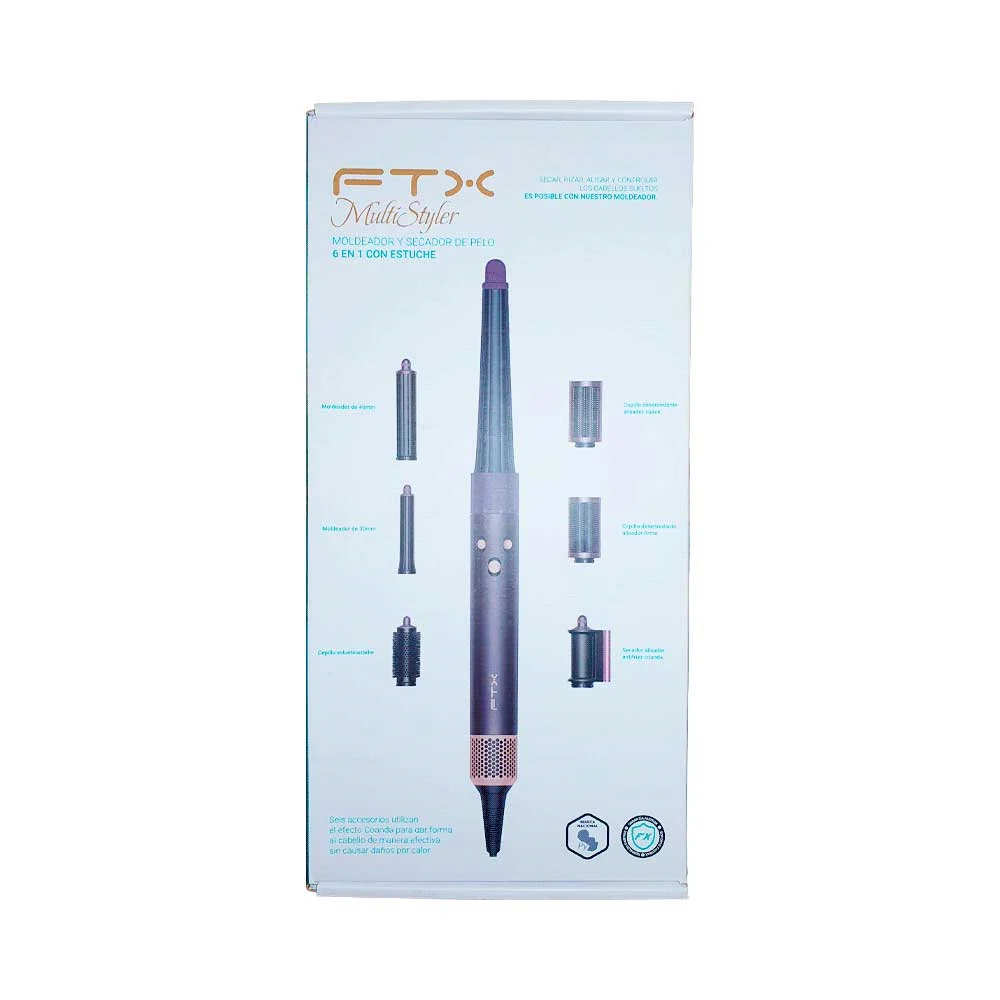 Moldeador FTX lila y negro con mango de control y seis accesorios intercambiables para el cabello. - Vista 5