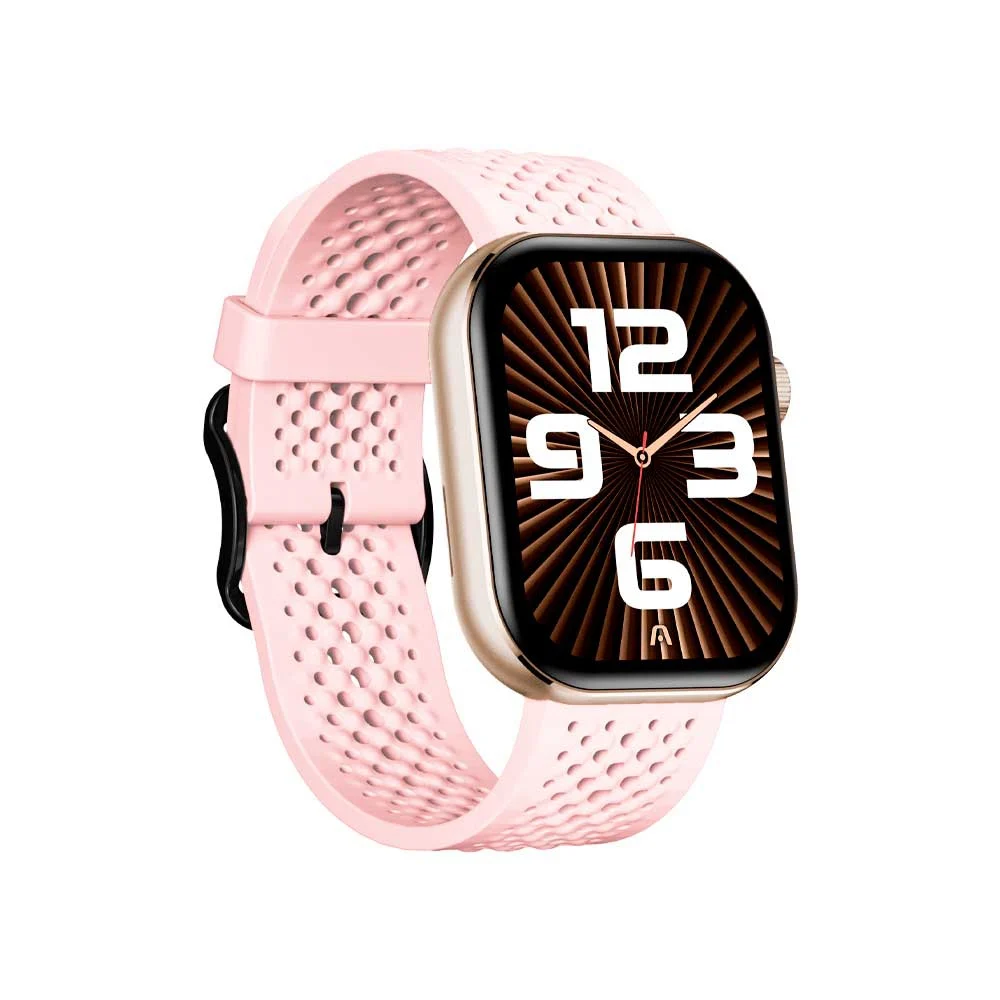 Smartwatch FTX Rose Gold con caja rectangular, pantalla negra y correa rosa perforada con hebilla. - Vista 2