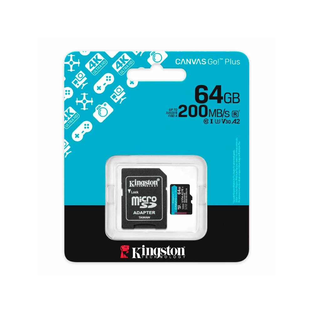 MEMORIA MICRO SD KINGSTON 64GB SDCG4/64GB 200/100 CANVAS GO PLUS C/ADAP - Vista 3