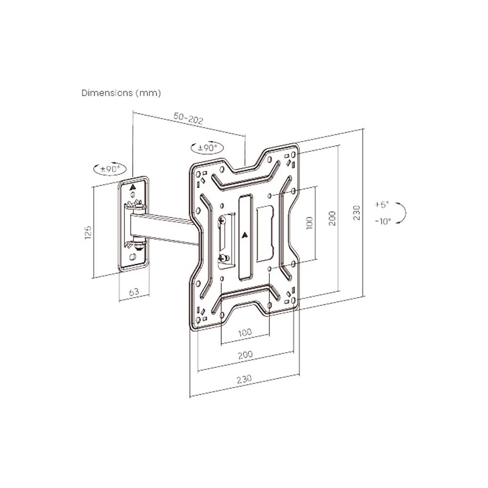 SOPORTE P/TV FTX 884 23" A 43" 30KG/INC5°/GIR90°/NEGRO - Vista 3
