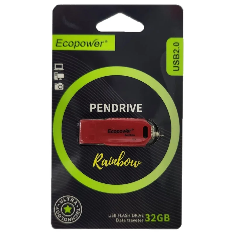 PENDRIVE ECOPOWER 16GB RAINBOW ROJO