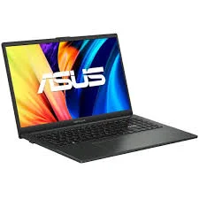Notebook ASUS negra abierta, con pantalla colorida, teclado integrado y panel táctil.