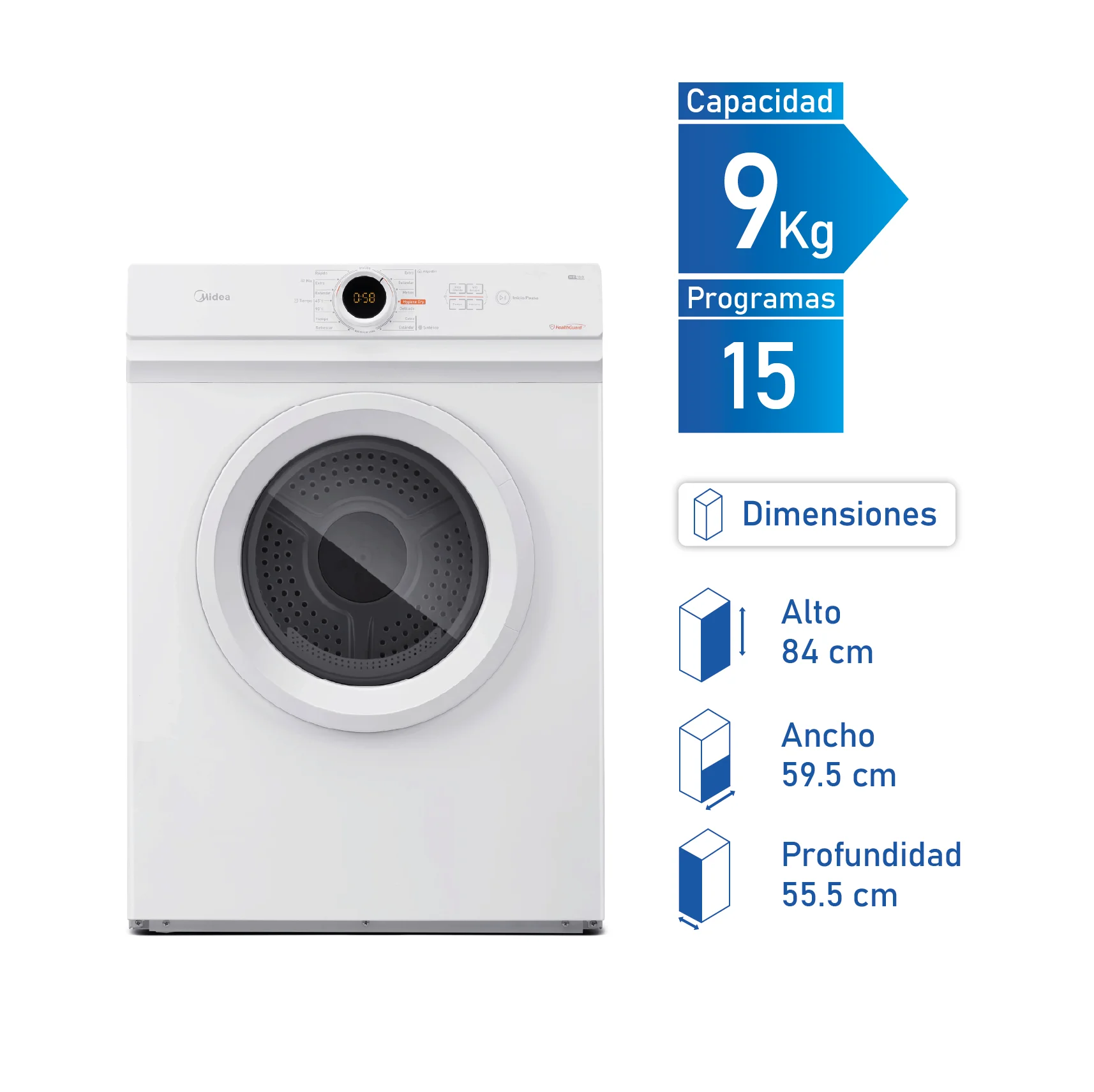 SECARROPAS MIDEA 9KG CARGA FRONTAL - Vista 3