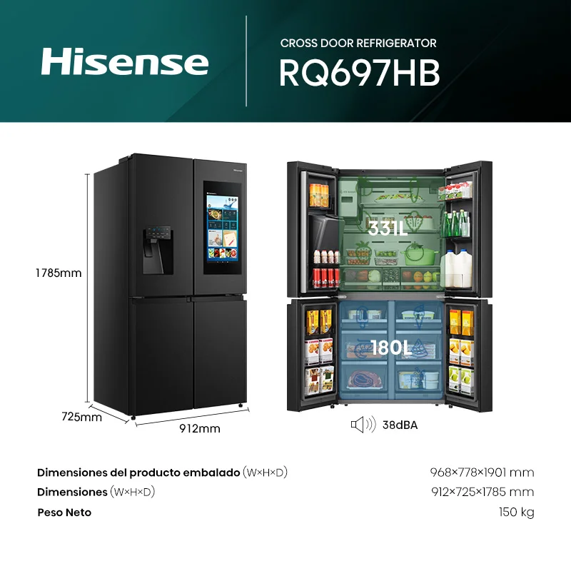HELADERA HISENSE SIDE BY SIDE 585LTS RQ697HB - Vista 6