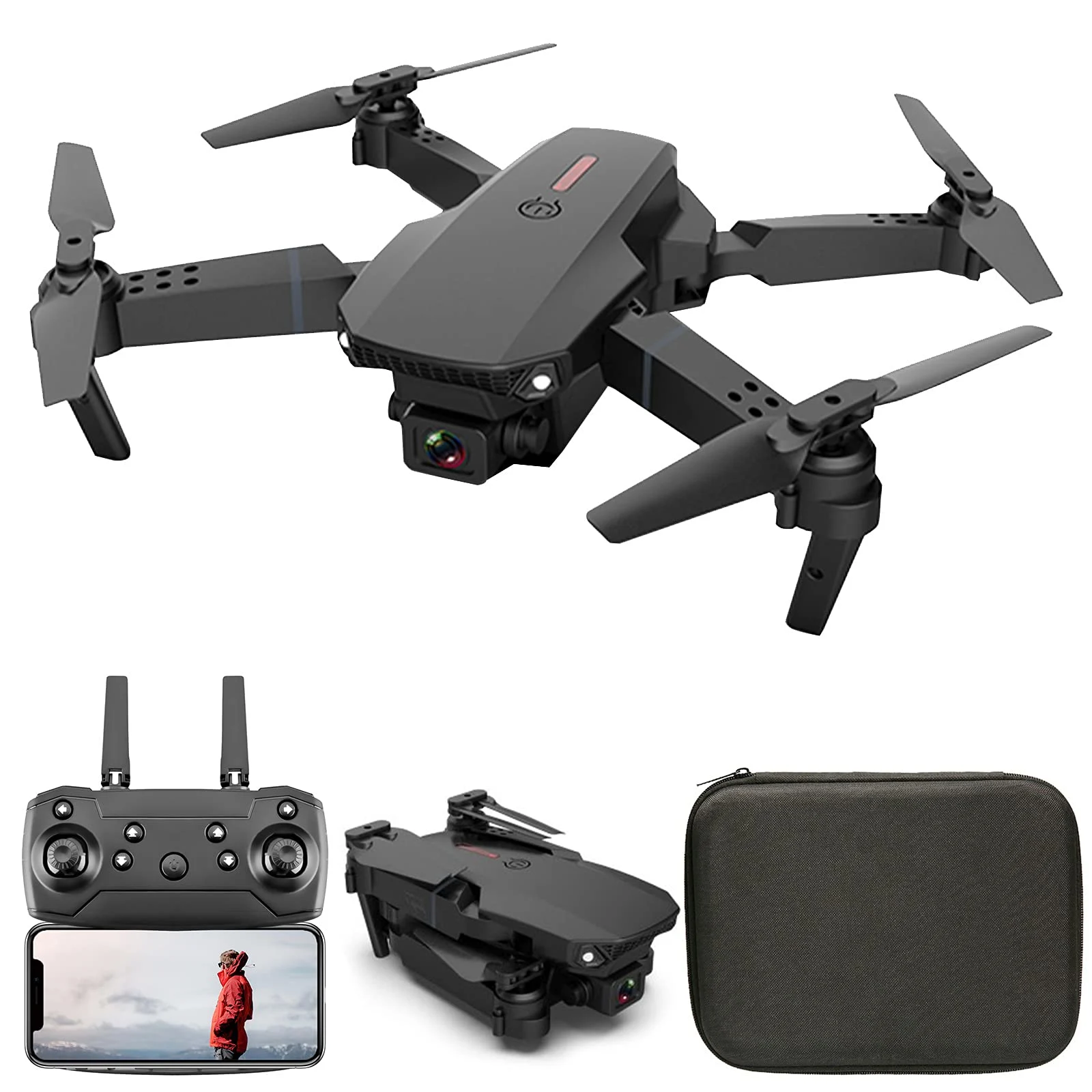 Dron plegable Kolke E88 con cámara, joystick y 3 baterías