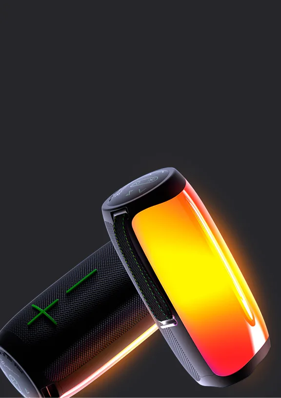 Parlante portátil Klip Xtreme Zound Fire Pro negro con panel frontal iluminado en magenta y violeta. - Vista 3