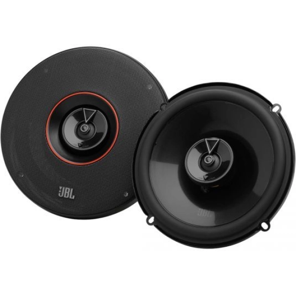 Caja JBL Club 64 con dos parlantes coaxiales negros para automóvil, uno de frente y otro inclinado. - Vista 2