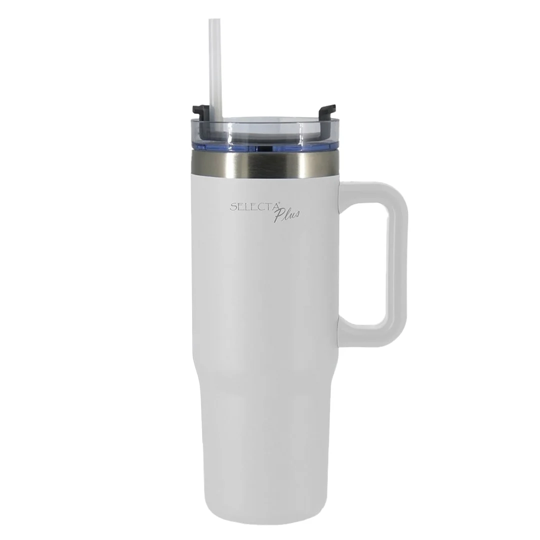 Mug térmico de viaje Selecta Plus 900 ml blanco con asa
