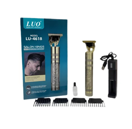 Cortadora de cabello y barba inalámbrica Luo LU-4618 recargable en acabado metálico con peines guía