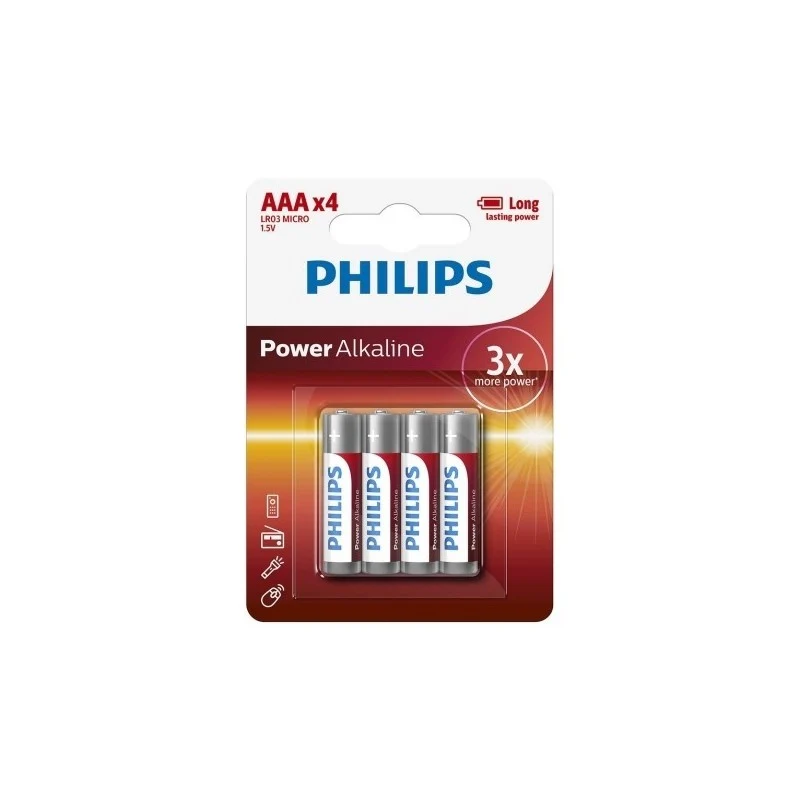 Blíster Philips Power Alkaline con cuatro pilas alcalinas AAA LR03 Micro