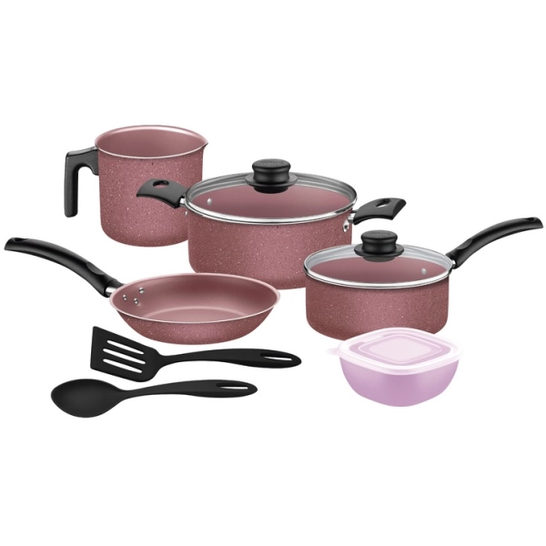 Batería de cocina Tramontina Turim rosa de 7 piezas