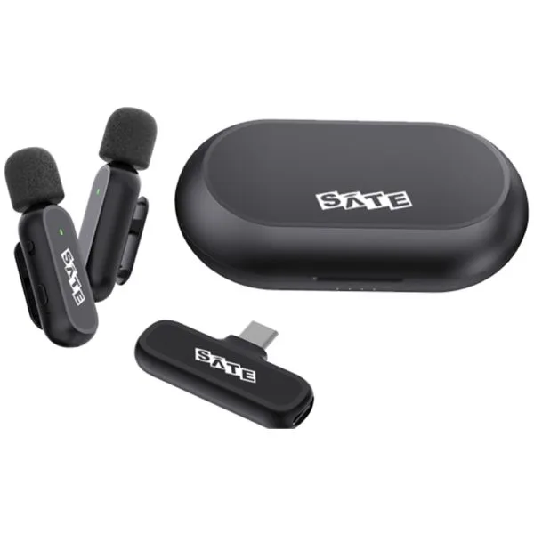 Set de micrófono solapero inalámbrico doble Satellite A-MK251 con dos transmisores y un receptor USB Tipo C