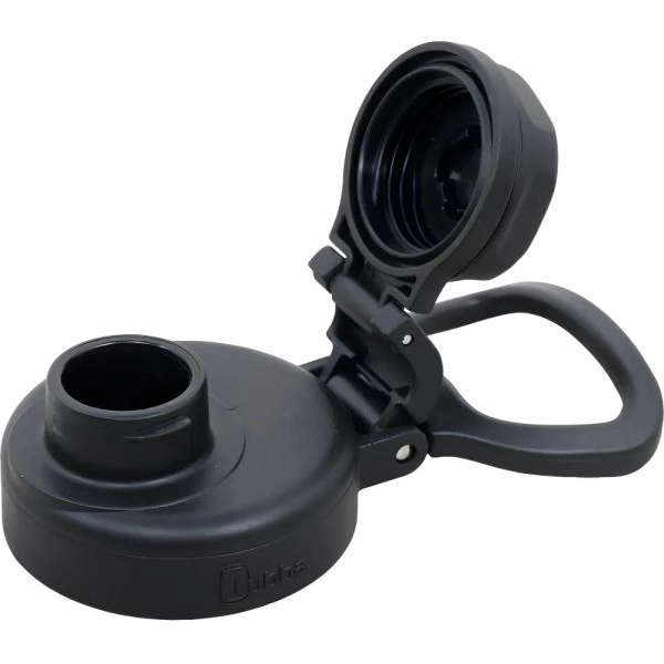 Tapa Bubba negra con base circular roscada, tapa superior articulada y asa integrada extendida hacia un lado.