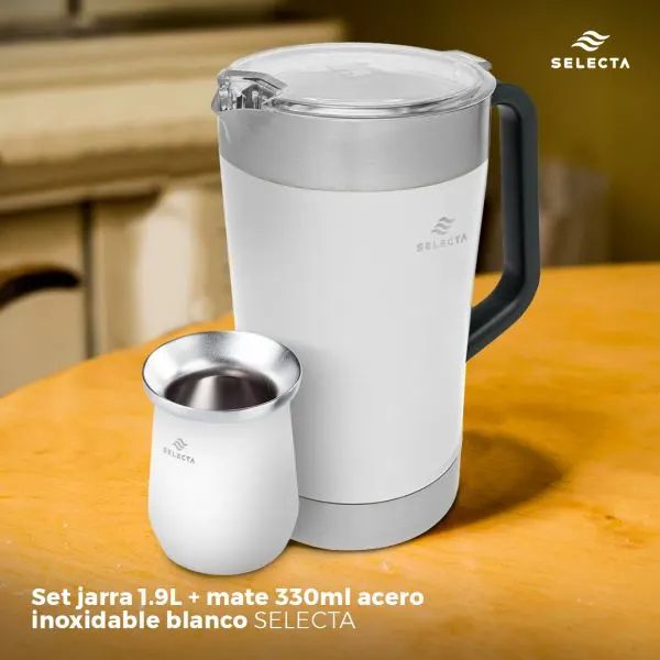 Set Selecta de jarra 1,9 L y mate de acero inoxidable 330 ml blanco