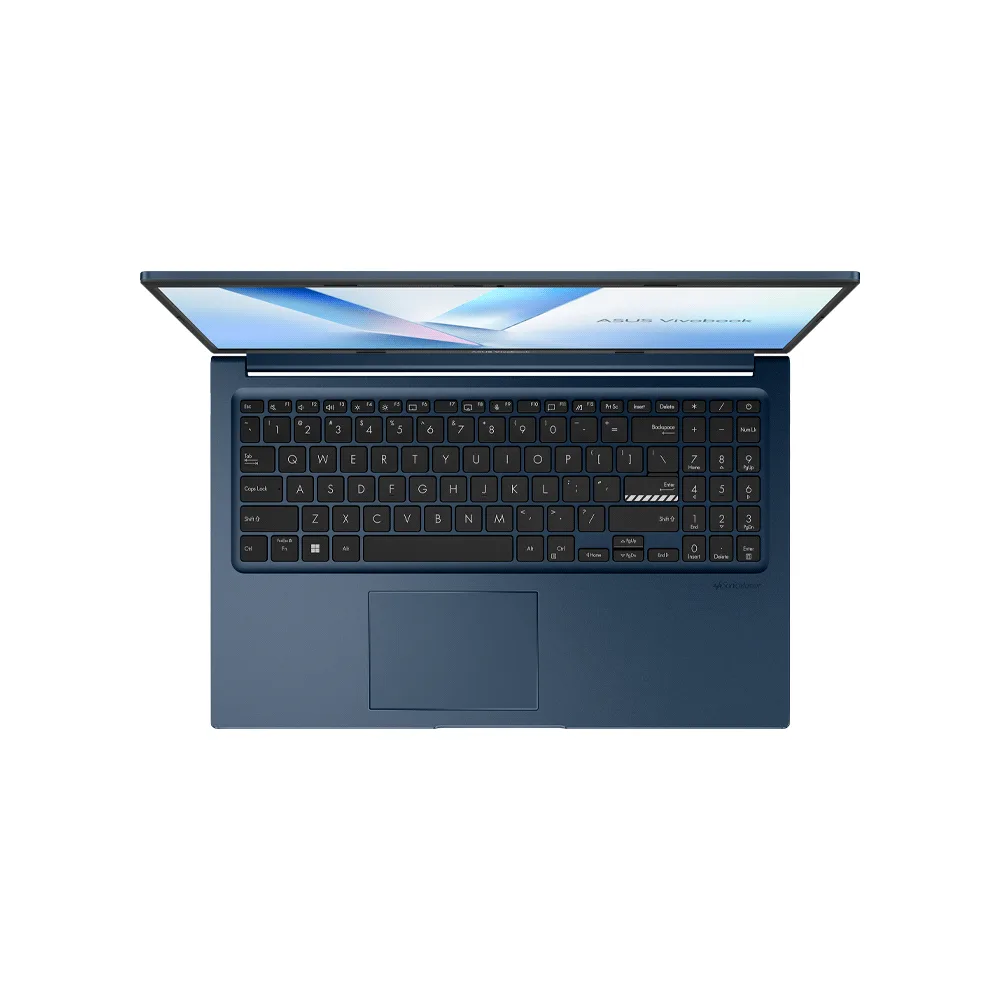 Notebook ASUS Vivobook 15 azul oscuro abierta, con pantalla, teclado numérico y panel táctil. - Vista 3