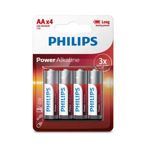 Blíster Philips Power Alkaline con cuatro pilas AA LR6 Mignon de 1,5 V