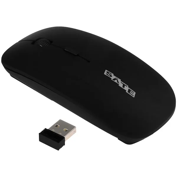 Mouse inalámbrico negro SATE A-48G con rueda central, botón de DPI y receptor nano USB. - Vista 2