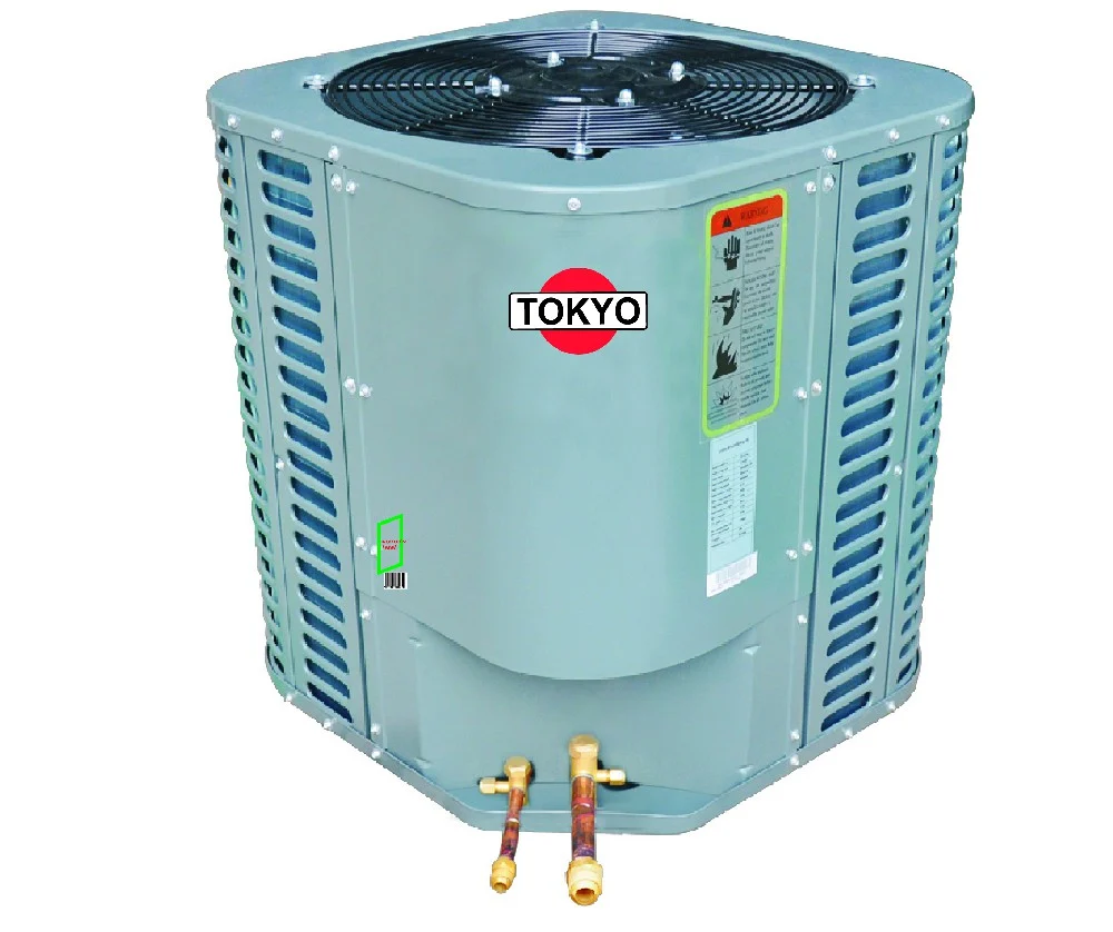 Acondicionador Tokyo para ducto vertical, con gabinete alto de carcasa metálica gris verdosa y logotipo frontal. - Vista 2