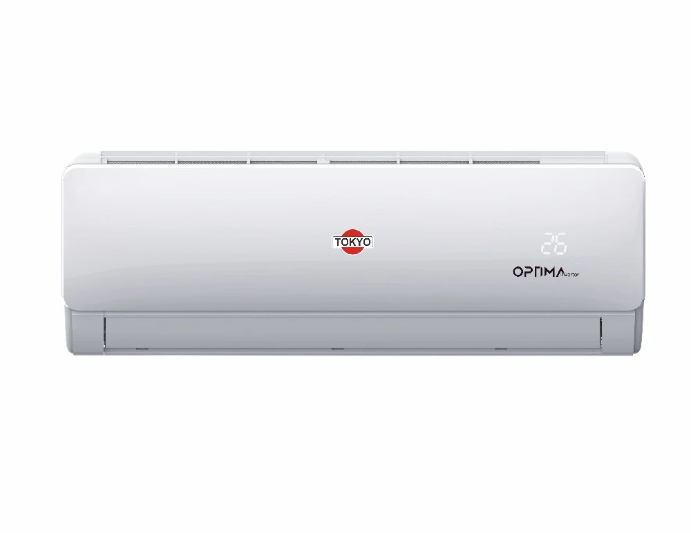 Unidad interior blanca Tokyo Optima Inverter de pared con salida de aire superior, deflectores e indicador digital