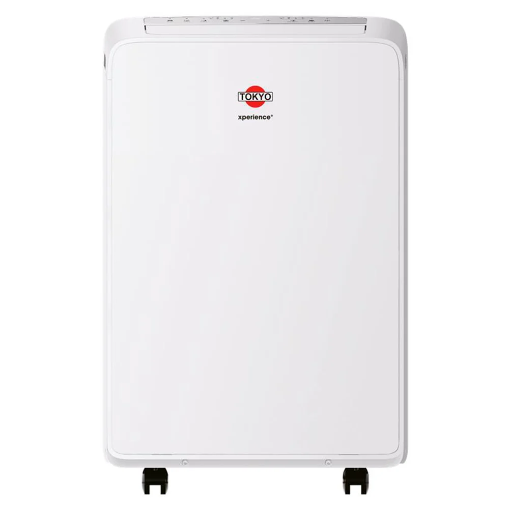Aire acondicionado portátil Tokyo Xperience blanco con ruedas, rejilla superior y controles en el borde superior