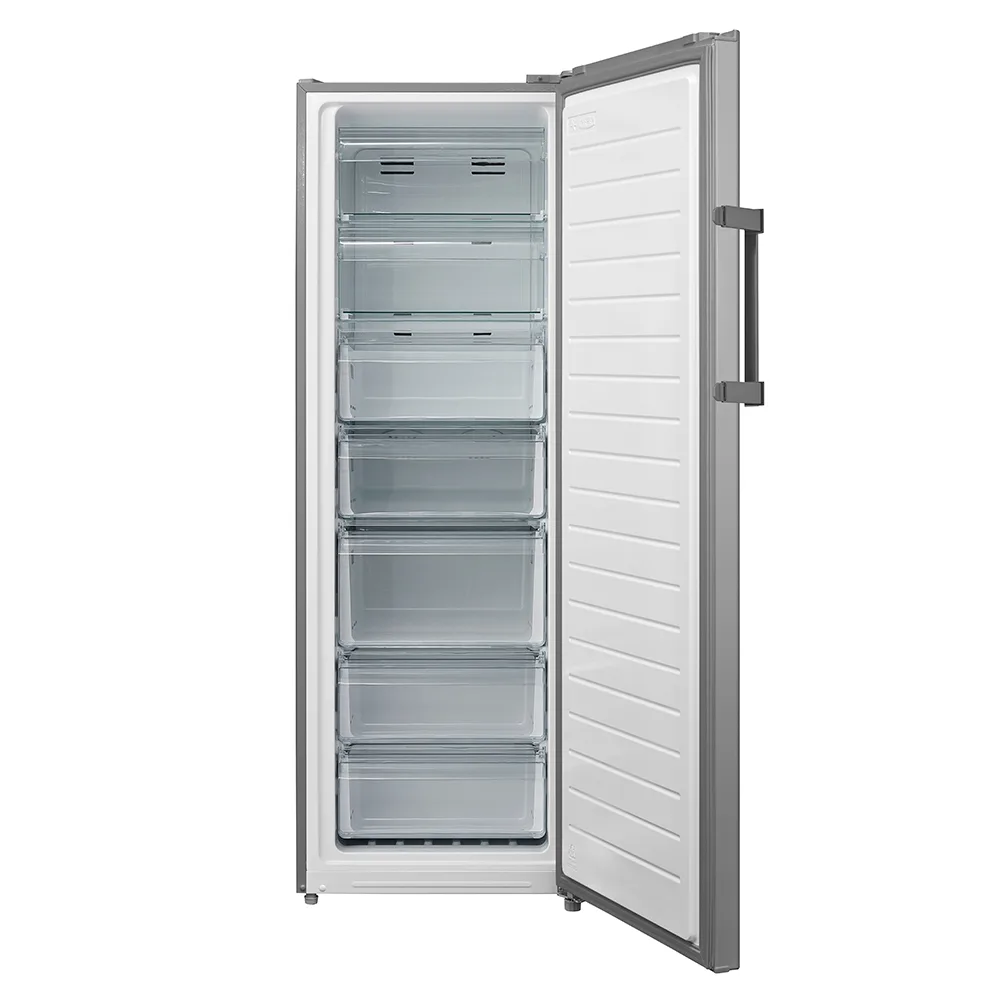 Congelador vertical Tokyo plateado tipo inox, de una puerta, con tirador vertical y panel de control superior. - Vista 2