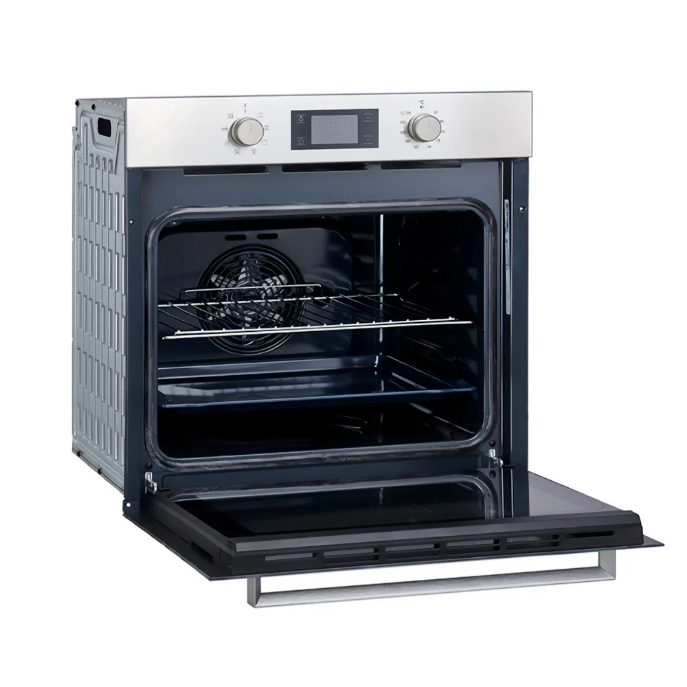 Horno empotrable Ariston con acabado plateado, puerta negra con visor y panel digital con dos perillas. - Vista 2