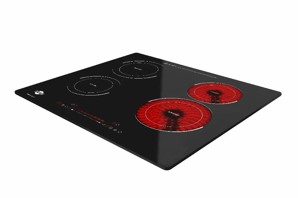 Anafe Tokyo negro empotrable con cuatro zonas circulares y controles táctiles frontales; dos zonas aparecen iluminadas en rojo.