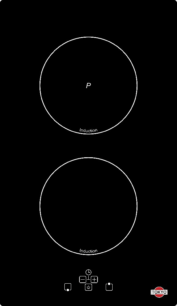 Anafe Tokyo Odalisa negro con dos zonas de inducción dispuestas en vertical, controles táctiles y logotipo TOKYO.