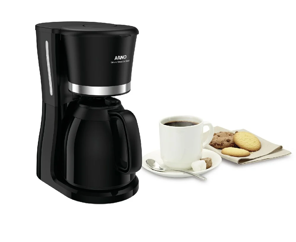 Cafetera Arno Cool Touch negra con ventana de nivel de agua y jarra térmica de asa negra. - Vista 2