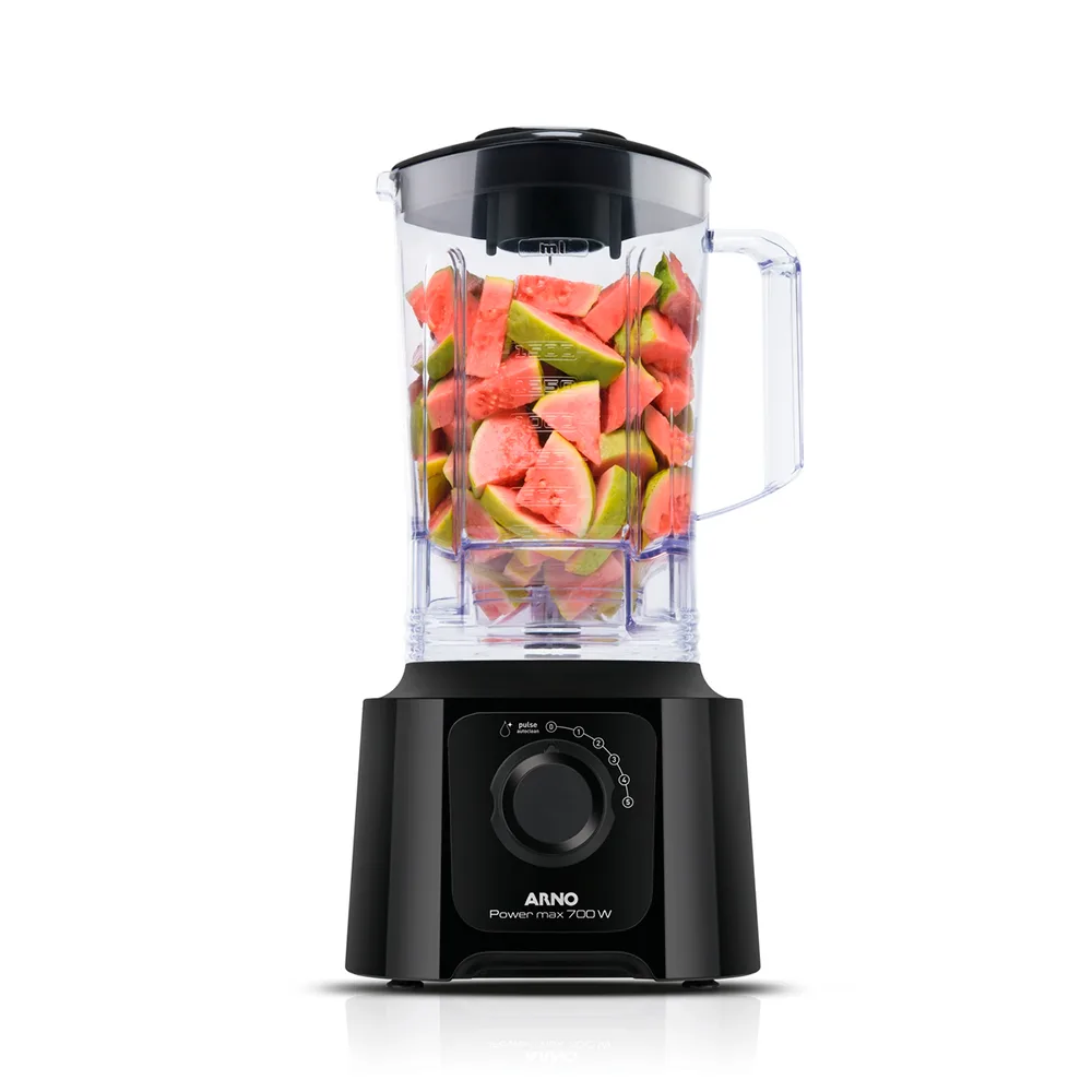 Licuadora ARNO Power Max 700 W negra con jarra transparente, selector giratorio y niveles del 1 al 5 más función Pulse.