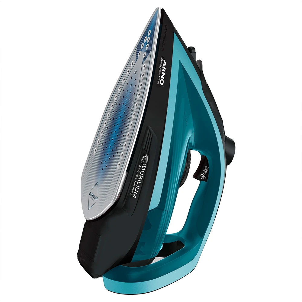 Plancha a vapor ARNO Ultragliss Plus FMY negra y turquesa, con depósito translúcido y selector giratorio. - Vista 2