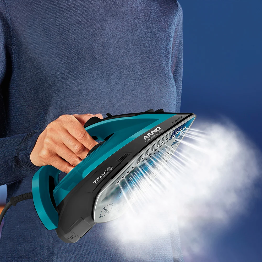 Plancha a vapor ARNO Ultragliss Plus FMY negra y turquesa, con depósito translúcido y selector giratorio. - Vista 3