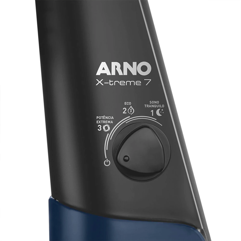 Ventilador de pie Arno X-Treme 7 negro con aspas azules, columna telescópica, rejilla circular y base redonda. - Vista 2