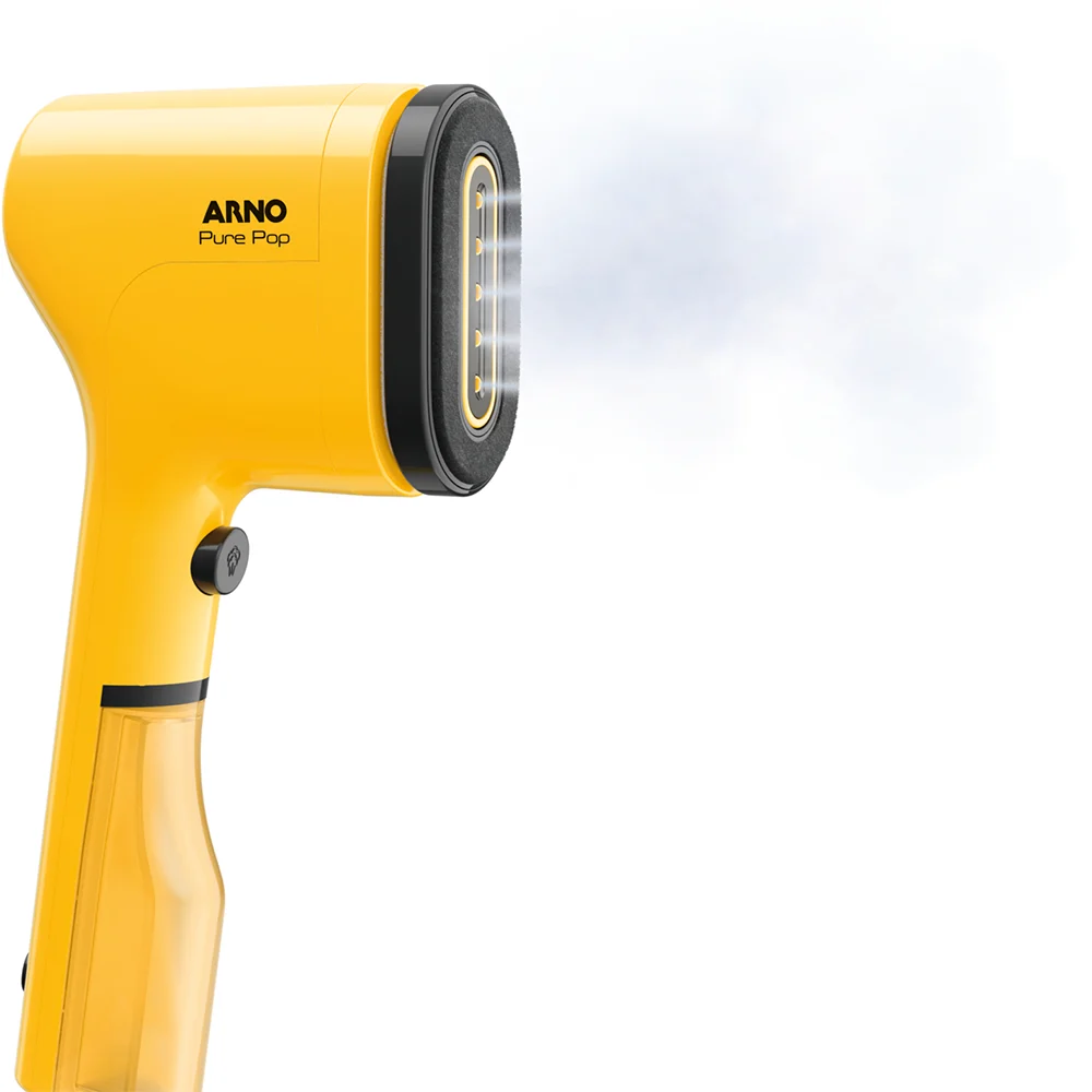 Vaporizador Arno Pure Pop amarillo con cabezal ovalado, depósito translúcido integrado en el mango y cable. - Vista 2